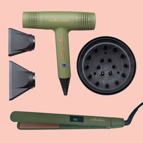 MD London BLOW Hair Dryer, STRAIT Hair Straighteners and Diffuser Package Olive Green